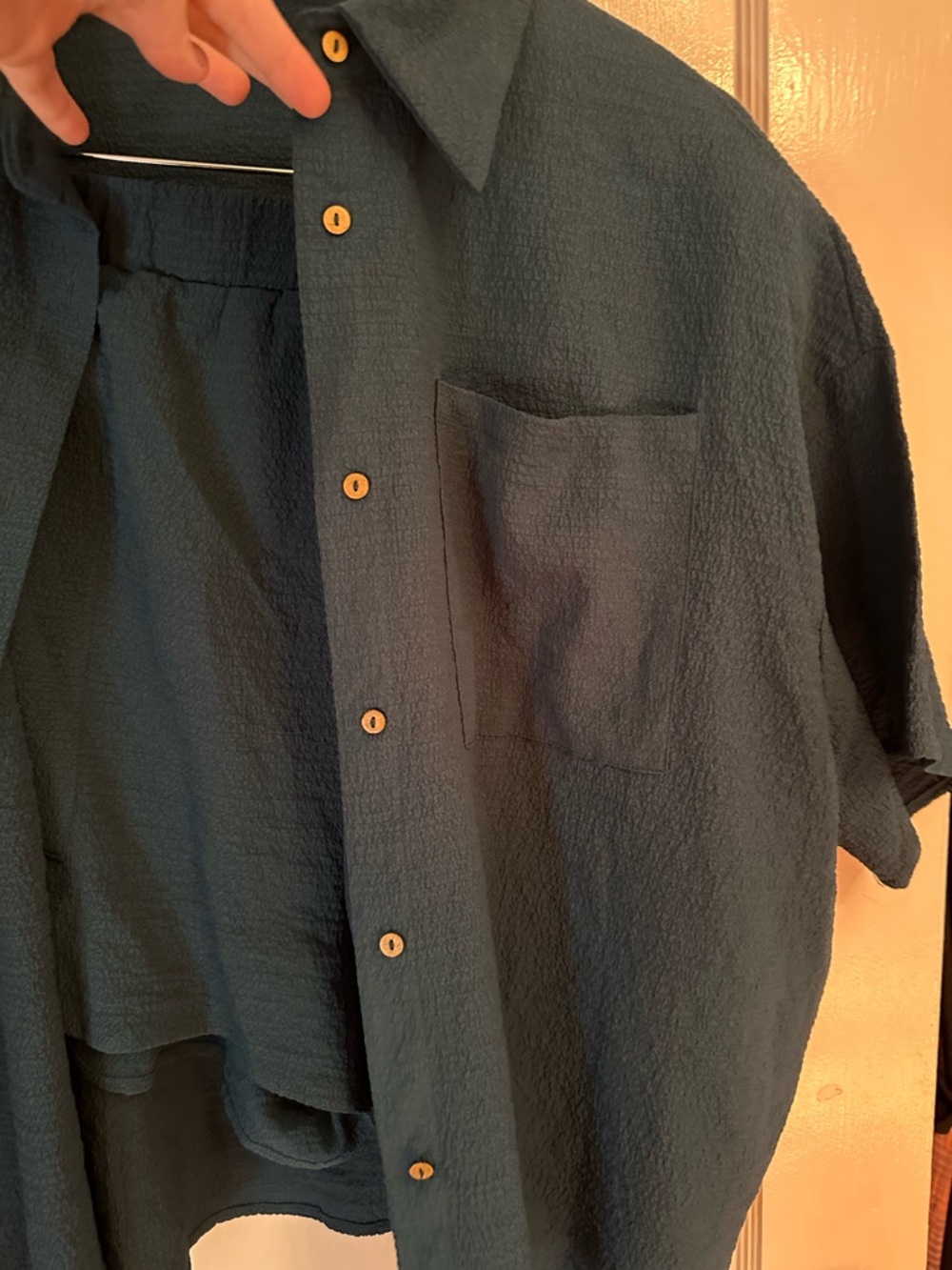 SHEIN Teal Short Sleeve Button Front Top and Short Set - Picture 4 of 5